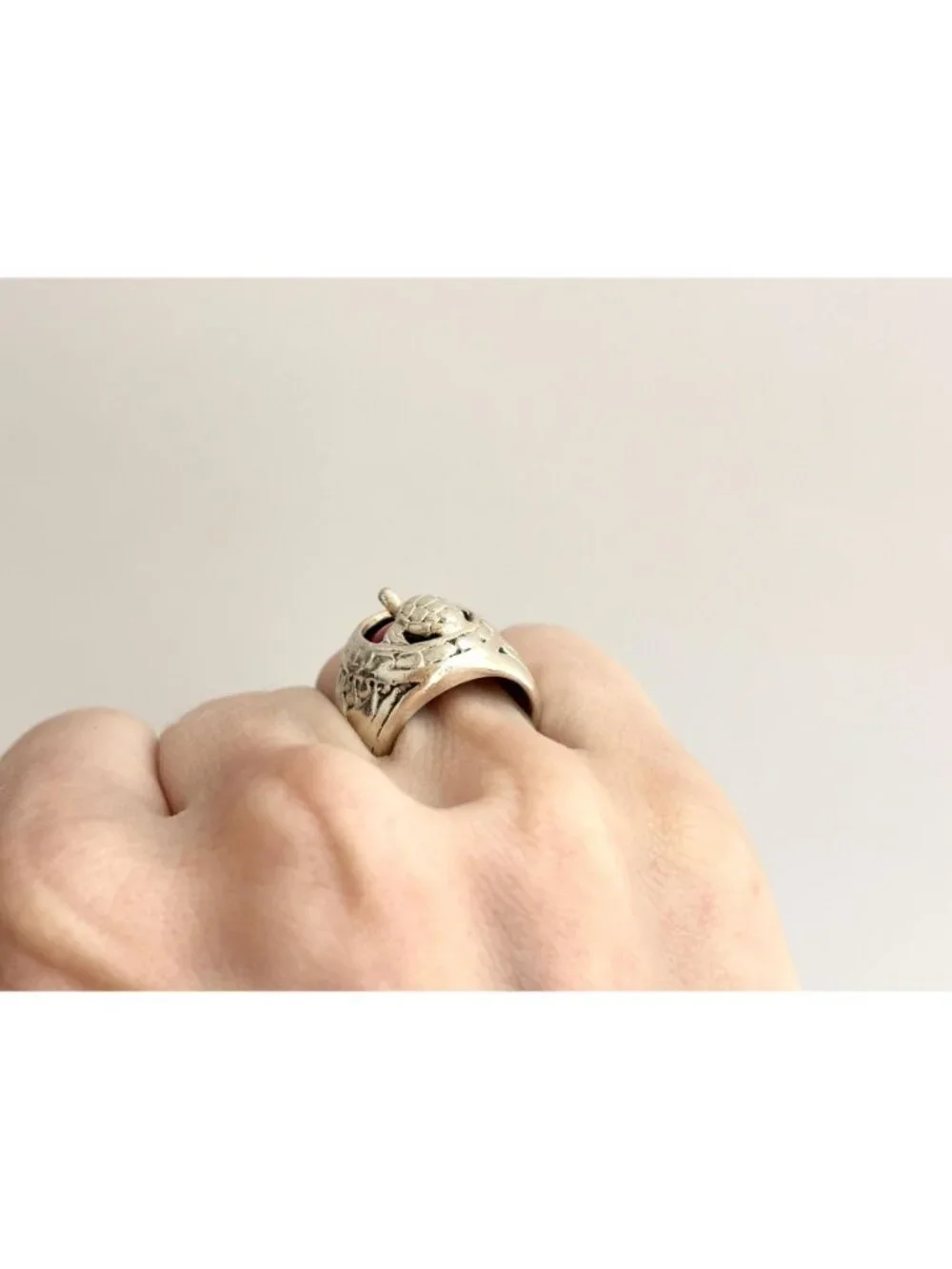 Carnelian Stone Turtle Figural Oval Sterling Silver 925 Vintage Ring - sz 6
